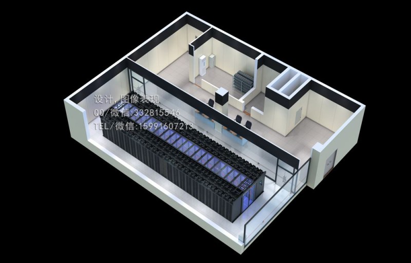 天津写字楼室内鸟瞰图制作_运维办公室_机房效果图设计