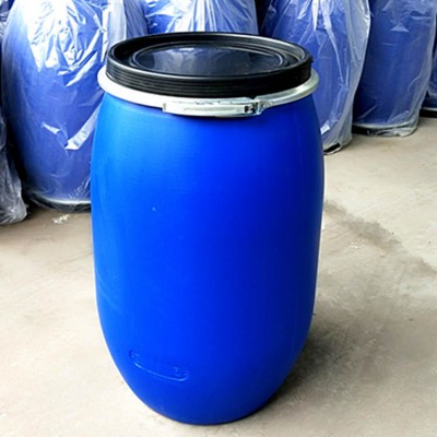 耐酸碱大口蓝125升塑料桶125公斤铁箍法兰桶