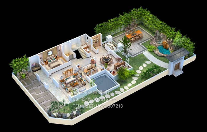 大连3D机房效果图制作|叠拼别墅|花园洋房3D户型图设计案例